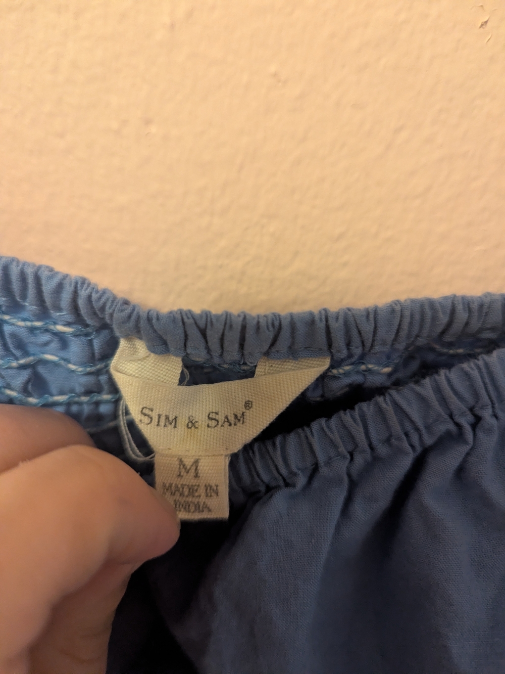 Light Blue Puff Sleeve Peasant Top - Picture 3 of 4